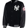 MLB New York Yankees Black Wool/Leather Letterman Jacket
