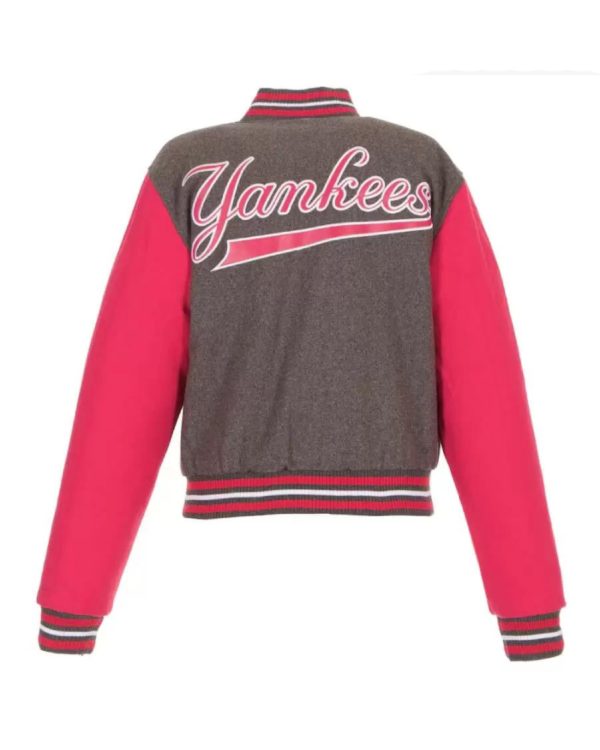 New York Yankees Pink Gray Wool Snap Varsity Jacket