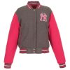 New York Yankees Pink Gray Wool Snap Varsity Jacket