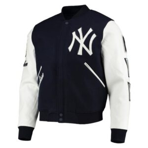 NY Yankees Navy Blue and White Letterman Jacket