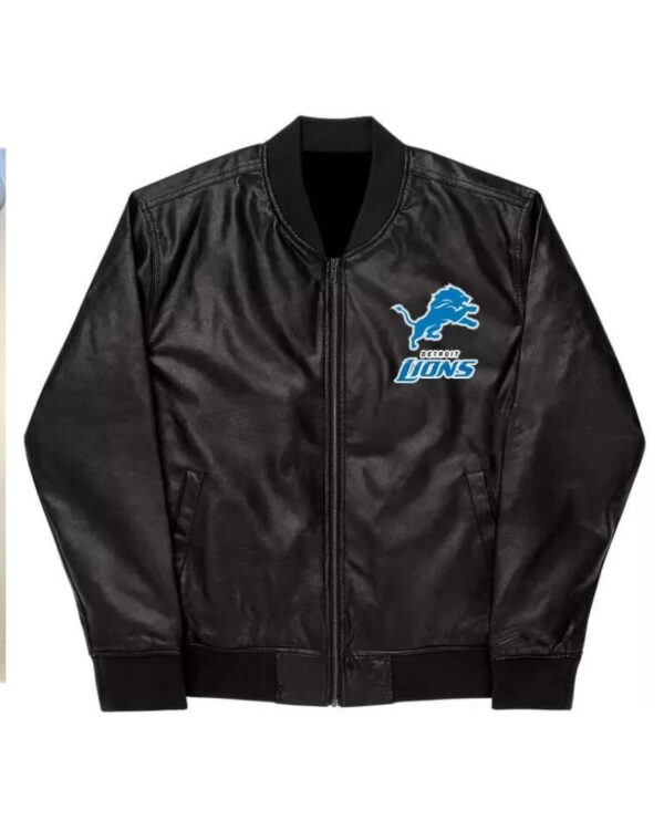 NFL Detroit Lions Black Leather Varsity Jacket