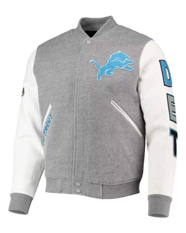 NFL Detroit Lions Gray And White Varsity Jacket