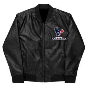 NFL Houston Texans Black Leather Varsity Jacket