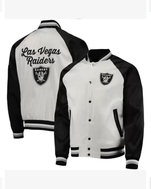 NFL Las Vegas Raiders White And Black Satin Jacket