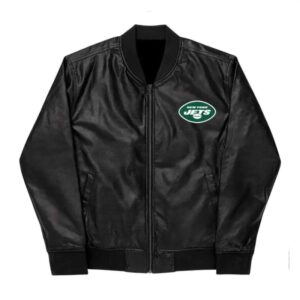 NFL New York Jets Black Leather Varsity Jacket