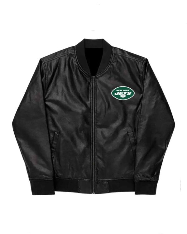 NFL New York Jets Black Leather Varsity Jacket