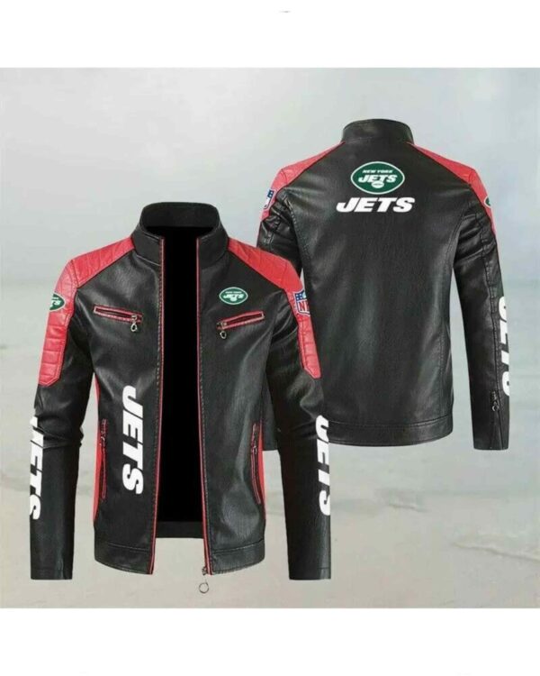 NFL Red New York Jets Color Block Leather Jacket