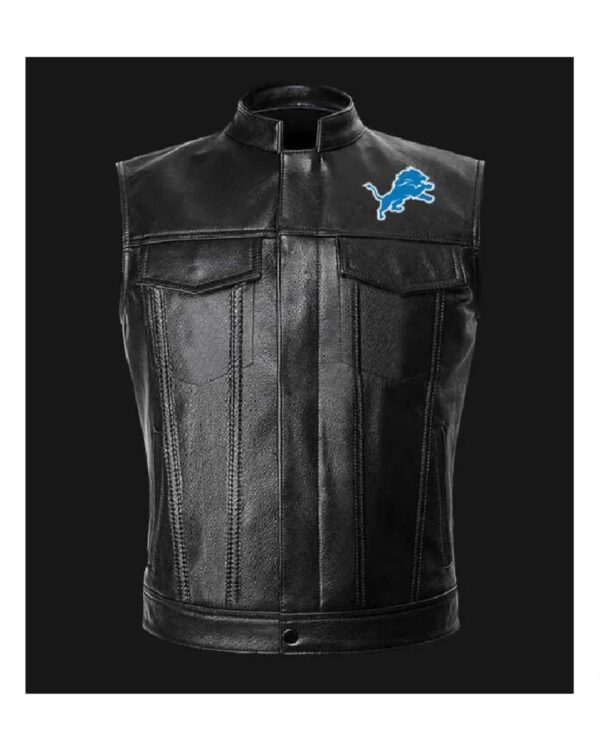 NFL Team Detroit Lions Black Leather Vest