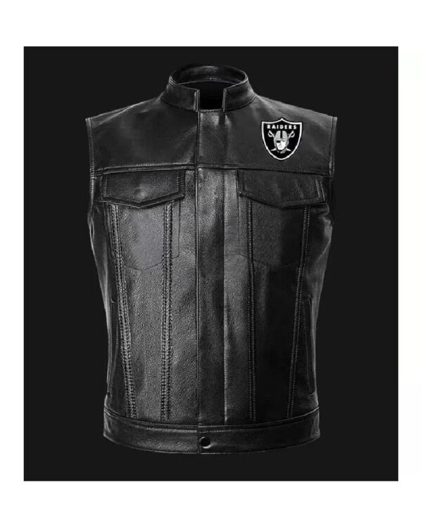 NFL Team Las Vegas Raiders Black Leather Vest