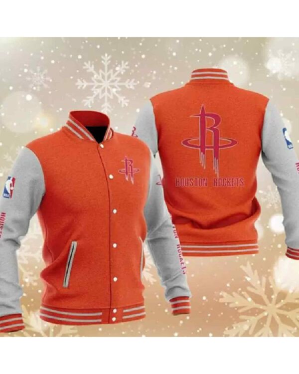 Orange Houston Rockets Varsity Baseball Jacket
