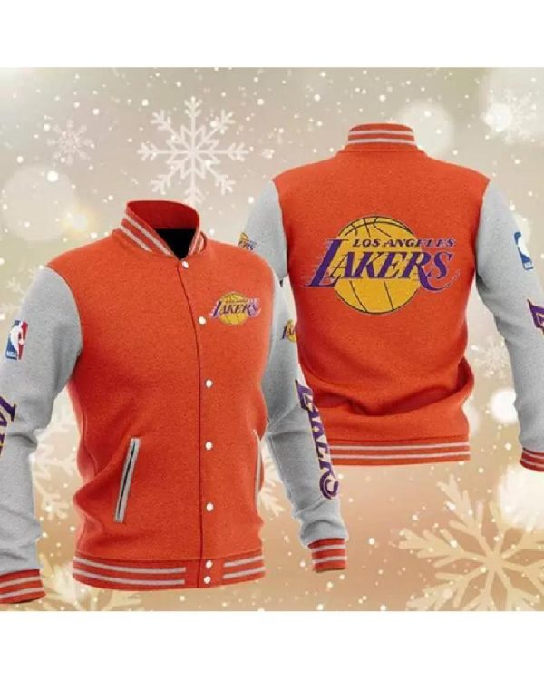 Orange Los Angeles Lakers Varsity Baseball Jacket