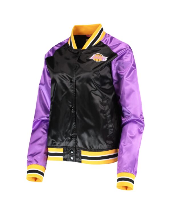 Los Angeles Lakers Mitchell & Ness Black Hardwood Classics Raglan Satin Full-Snap Jacket