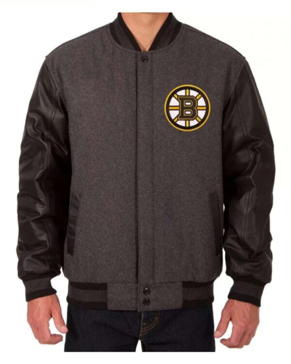 Varsity Boston Bruins Grey and Black Two Tone Jacket
