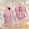 Pink Houston Rockets Varsity Baseball Jacket