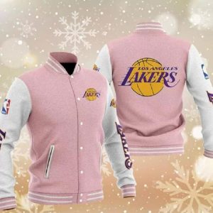 Pink Los Angeles Lakers Varsity Baseball Jacket
