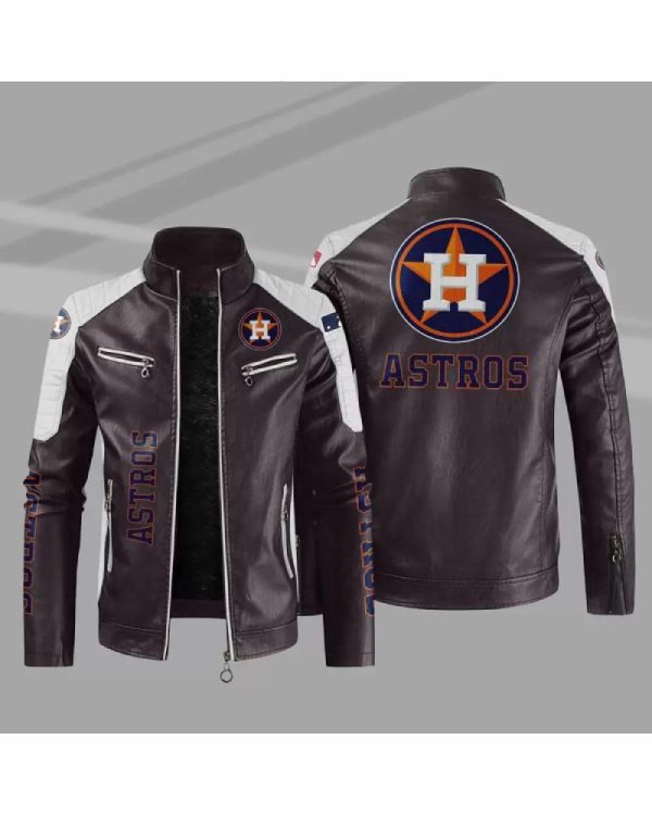 Purple White MLB Houston Astros Block Leather Jacket