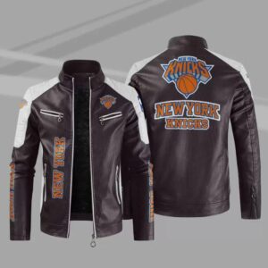 Purple White New York Knicks NBA Block Leather Jacket