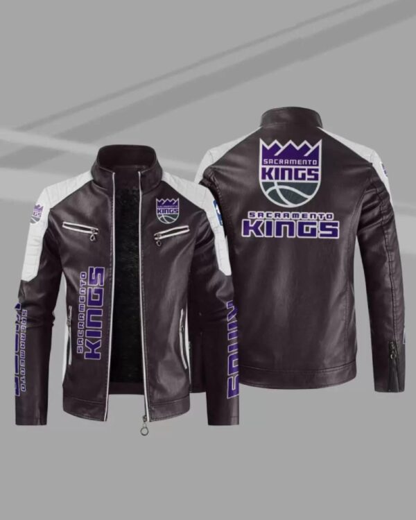 Purple White Sacramento Kings NBA Block Leather Jacket