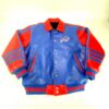 Red Blue NFL Buffalo Bills Snap Button Leather Jacket
