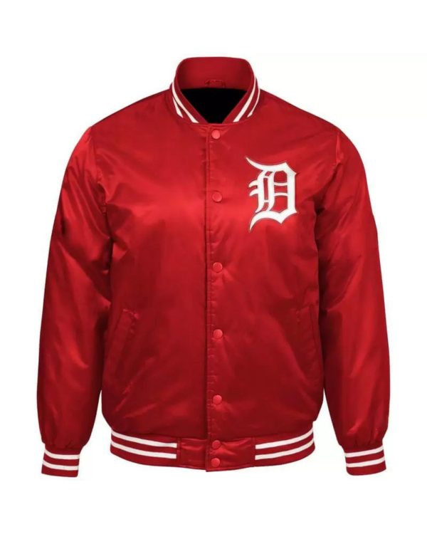 Red Detroit Tigers Old English D Patent Satin Jacket