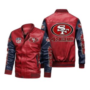 San Francisco 49ers Red Navy Bomber Leather Jacket