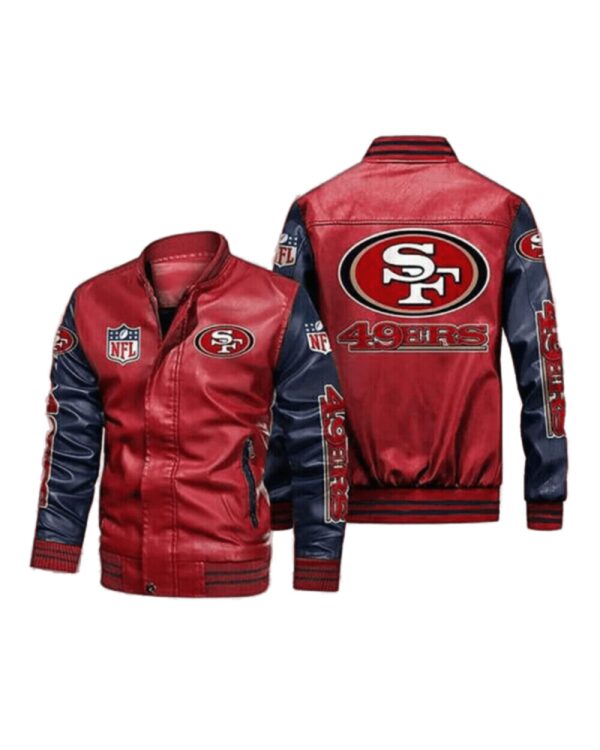 San Francisco 49ers Red Navy Bomber Leather Jacket