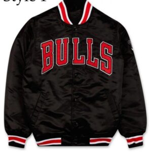 NBA Starter Chicago Bulls Black Satin Bomber Jacket