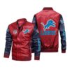 Detroit Lions Red Navy Bomber Leather Jacket