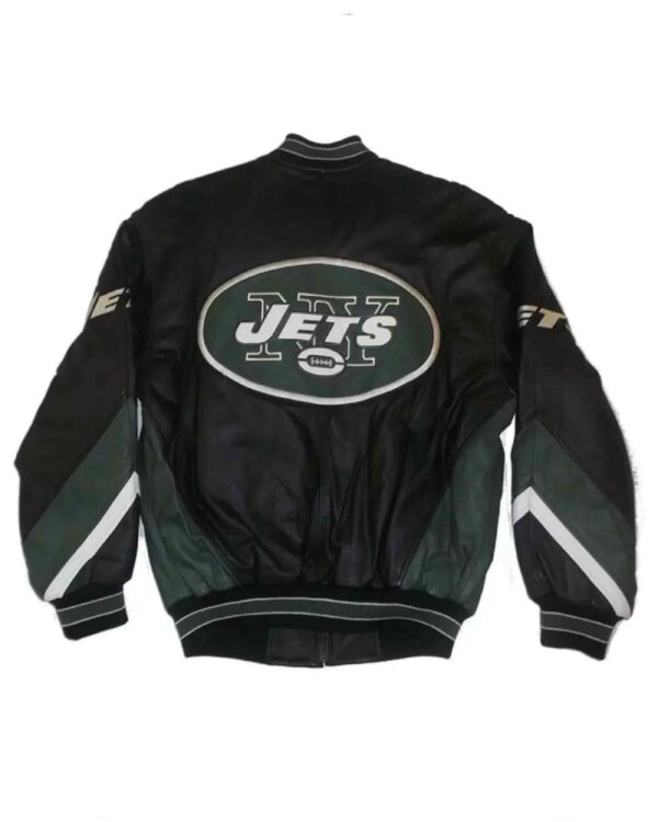 Vtg New York Jets Black Leather Bomber Jacket