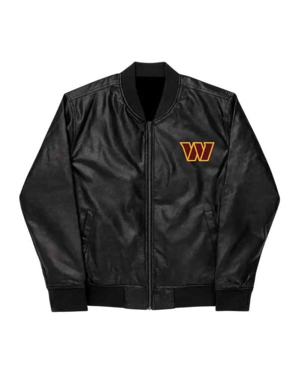 Washington Commanders Black Leather Varsity Jacket