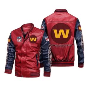 Washington Commanders Red Navy Leather Jacket