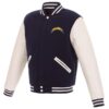 Men's NFL Pro Line by Fanatics Branded Navy/White Los Angeles Chargers Reversible Fleece Full-Snap Jacket with Faux Leather Sleeves