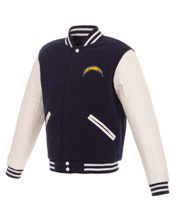 Men's NFL Pro Line by Fanatics Branded Navy/White Los Angeles Chargers Reversible Fleece Full-Snap Jacket with Faux Leather Sleeves