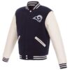 Men's NFL Pro Line by Fanatics Branded Navy/White Los Angeles Rams Reversible Fleece Full-Snap Jacket with Faux Leather Sleeves