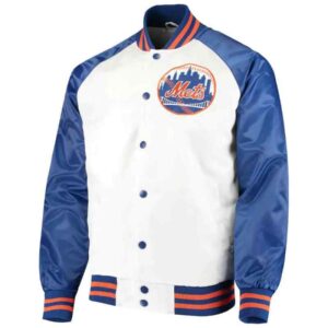 White Royal New York Mets Clean Up Hitter Satin Jacket
