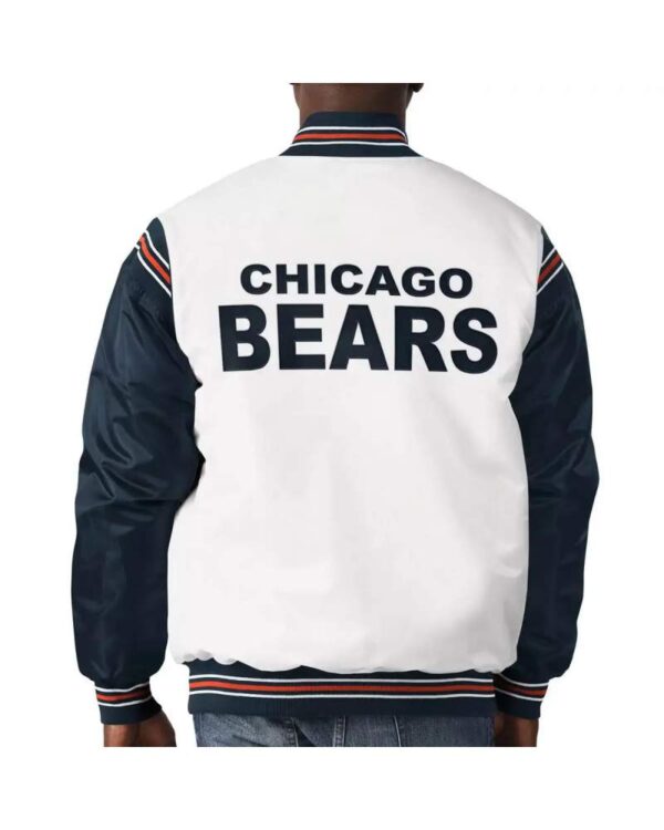 White&Navy Chicago Bears Satin Varsity Jacket