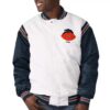 White&Navy Chicago Bears Satin Varsity Jacket