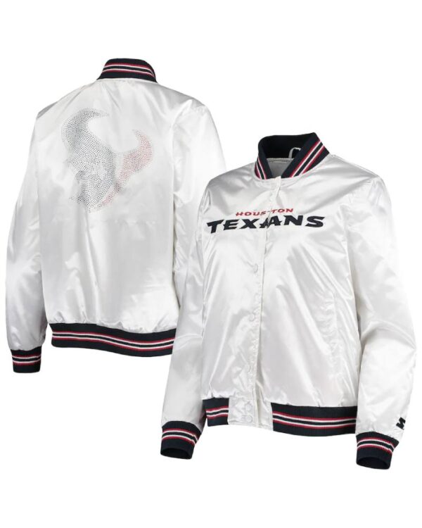 Women's Houston Texans Starter White High Post Satin Rhinestone Full-Snap Jacket
