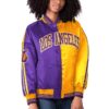 Women's Los Angeles Lakers Starter Purple/Gold Split Colorblock Satin Full-Snap Varsity Jacket
