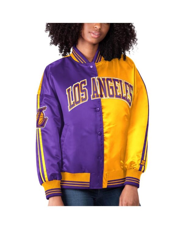 Women's Los Angeles Lakers Starter Purple/Gold Split Colorblock Satin Full-Snap Varsity Jacket