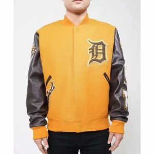 Yellow Brown MLB Detroit Tigers Varsity Jacket