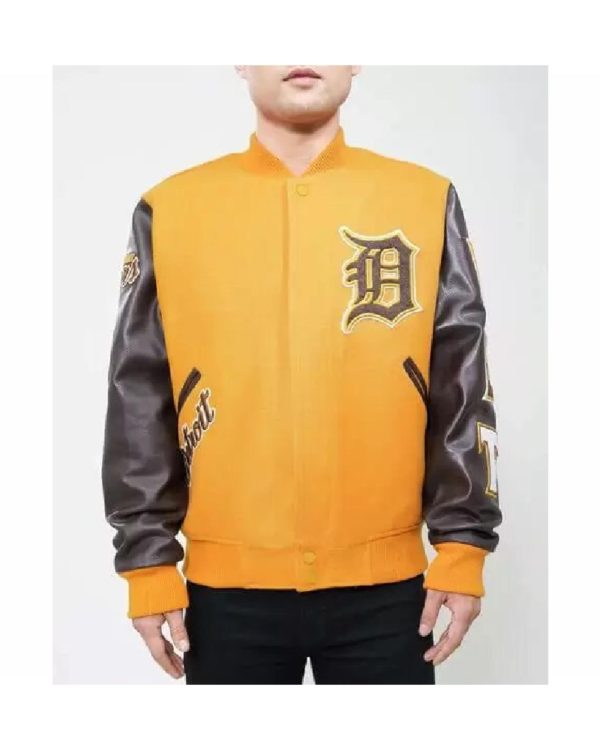 Yellow Brown MLB Detroit Tigers Varsity Jacket