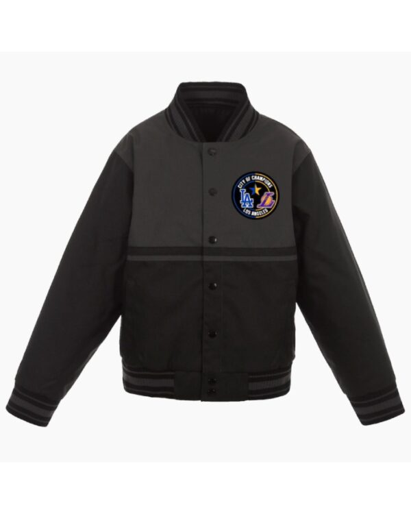 Los Angeles JH Design Black/Charcoal 2020 Dual Champions City of Champs Poly-Twill Full-Snap Jacket