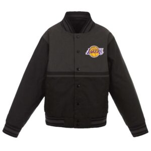 Youth Los Angeles Lakers JH Design Black/Charcoal Poly-Twill Full-Snap Jacket