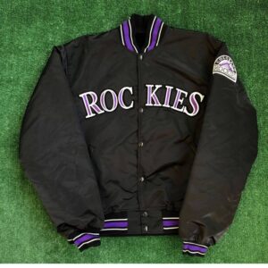 90s MLB Colorado Rockies Black Satin Jacket
