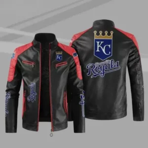 Black Red Kansas City Royals Block Leather Jacket