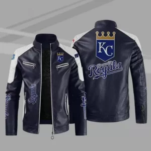 Blue White Kansas City Royals Block Leather Jacket