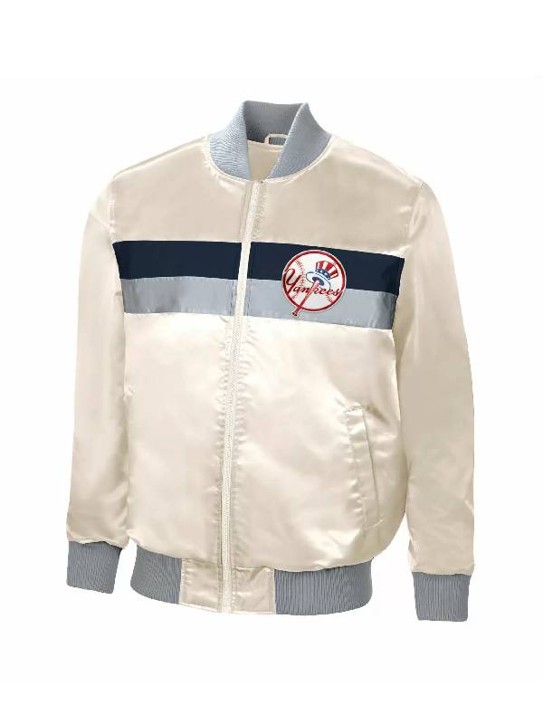Cream New York Yankees Ambassador Zip Satin Jacket