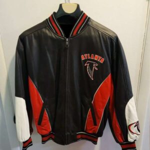 Black Red Atlanta Falcons Block Leather Jacket