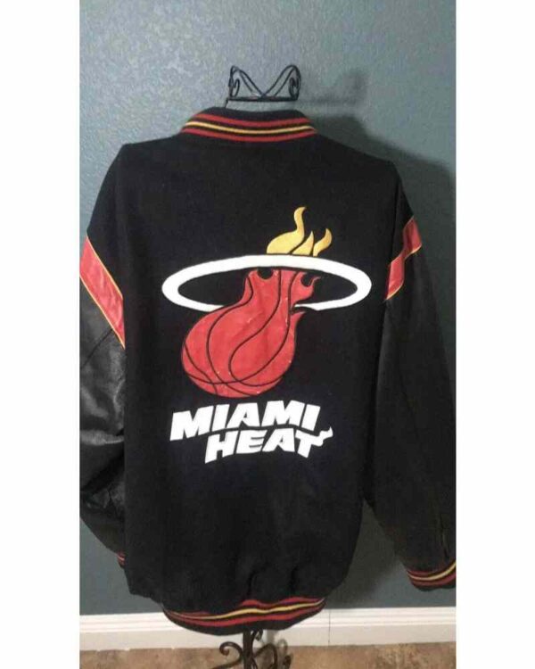 Black Miami Heat Jeff Hamilton Wool Leather Jacket